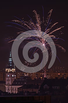 New Yearâ€™s Eve fireworks in Bielsko-Biala, Poland