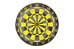 New yellow and black dart board. Isolated on white.