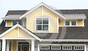 House Home Bright Yellow Exterior Front Elevation Roof Details