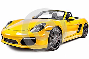 Yellow Convertible Sports Car Isolated on White Background, Generative AI