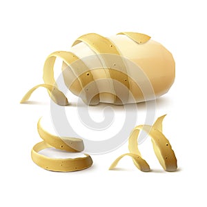 New Yellow Raw Whole Peeled Potato with twisted peel Isolated