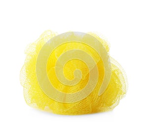 New yellow shower puff isolated on white