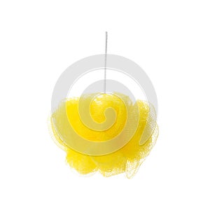 New yellow shower puff isolated on white