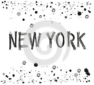 New yok city hand drawn letter with sparkling dots and paint splash poster design