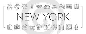 New York American City Landmarks Icons Set Vector photo