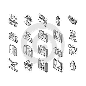 New York American City Landmarks isometric icons set vector photo
