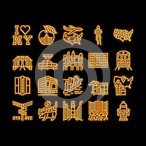 New York American City Landmarks neon glow icon illustration photo