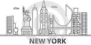 New York architecture line skyline illustration. Linear vector cityscape with famous landmarks, city sights, design