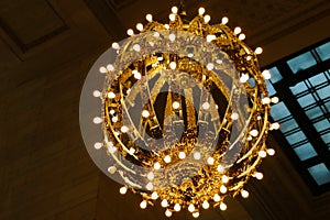 NEW YORK - AUGUST 26, 2018: Chandelier on the ceiling of Grand Central Station