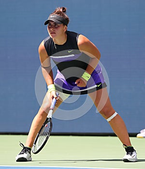 Professional tennis player Bianca Andreescu of Canada in action during the 2019 US Open third round match