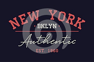 New York authentic typography for t-shirt. Vintage print for t shirt design. Graphics for retro original apparel. Vector