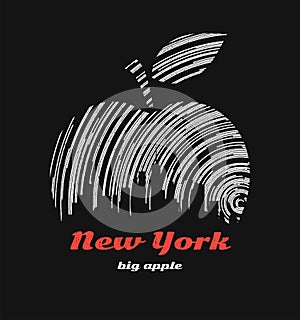 New York big apple t-shirt graphic design with city skyline.