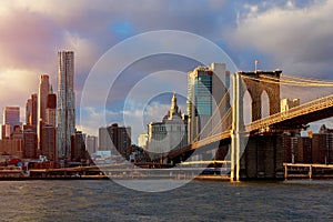 New York, Brooklin Bridge and Manhattan at the early morning sun light , New York City, USA photo