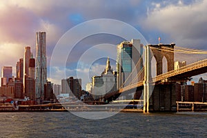 New York, Brooklin Bridge and Manhattan at the early morning sun light , New York City, USA