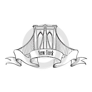 New York Brooklyn Bridge Symbol. Label Design photo