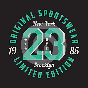 New York, Brooklyn - graphic design for t-shirt, sport apparel. Typography for clothes. Original sportswear, limited edition print