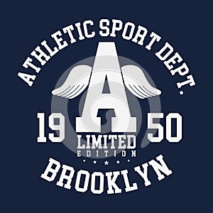 New York, Brooklyn typography, badge for t-shirt print. Varsity style t-shirt graphics