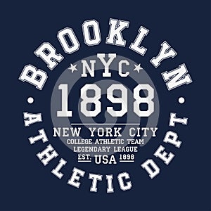 New York, Brooklyn typography, badge for t-shirt print. Varsity style t-shirt graphics