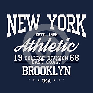 New York, Brooklyn typography, badge for t-shirt print. Varsity style t-shirt graphics