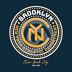 New York, Brooklyn typography for design clothes, college t-shirt. Graphics for print product, athletic apparel. Vintage badge