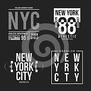 New York, Brooklyn typography for t-shirt print. Athletic patches collection for tee graphic. T-shirt design