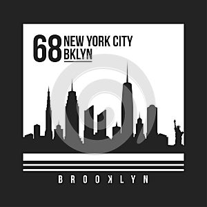 New York, Brooklyn typography for t-shirt print. New York City skyline for tee graphic. T-shirt design