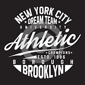 New York, Brooklyn typography for t-shirt print. Sports, athletic t-shirt graphics