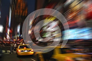 New York cab at Times Square by night