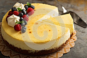 New York cheesecake on a cake stand