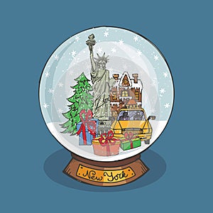 New york Christmas Snow globe.Doodle city