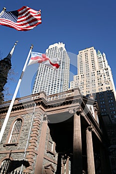New York Church and Skyscrapers