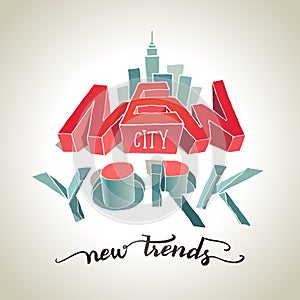 New York city 3d typography illustration