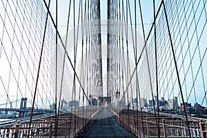 new york city architecture. brooklyn bridge to manhattan. urban architecture landmark of brooklyn bridge. architecture