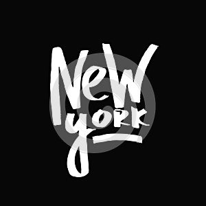 New York city. Black and white lettering. Decorative letter. Hand drawn lettering. Quote. Vector hand-painted illustration.