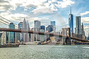 New York City Brooklyn bridge downtown Manhattan buildings