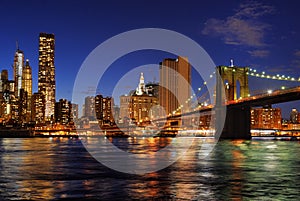 New York City Brooklyn Bridge with downtown skyline