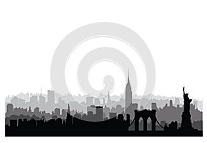New York City buildings silhouette. American urban landscape. Ne