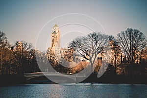 New York City, Central Park with Jacqueline Kennedy Onassis Reservoir.