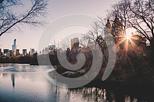 New York City, Central Park with Jacqueline Kennedy Onassis Reservoir.