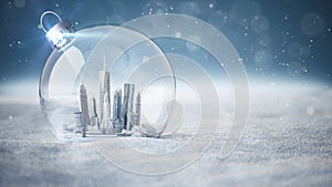 New York City Christmas snowball. 3d loop animation