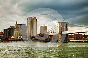 New York City cityscape with Brooklyn bridge