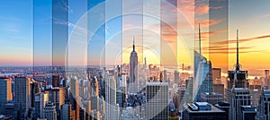 New york city collage divided with white vertical lines, bright and stylish segments