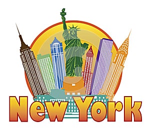 New York City Colorful Skyline in Circle Vector Il