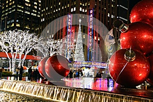 New York City landmark, Radio City Music Hall in Rockefeller Center decorated with Christmas decorations