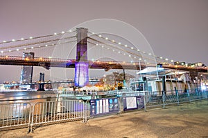 NEW YORK CITY - DECEMBER 6TH, 2018: Brooklyn and Manhattan Bridge at night, New York Skyline