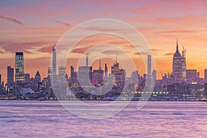 New York City downtown skyline at sunset - beautiful cityscape