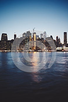 New York City at dusk, color toned picture