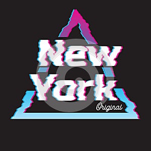 New York city glitch effect retro illustration.