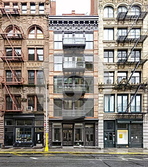 New York City - Historic block of old buildings on Great Jones Street in the NoHo neighborhood of Manhattan