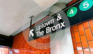 NEW YORK CITY - JUNE 8, 2013: Uptown and The Bronx station sign.